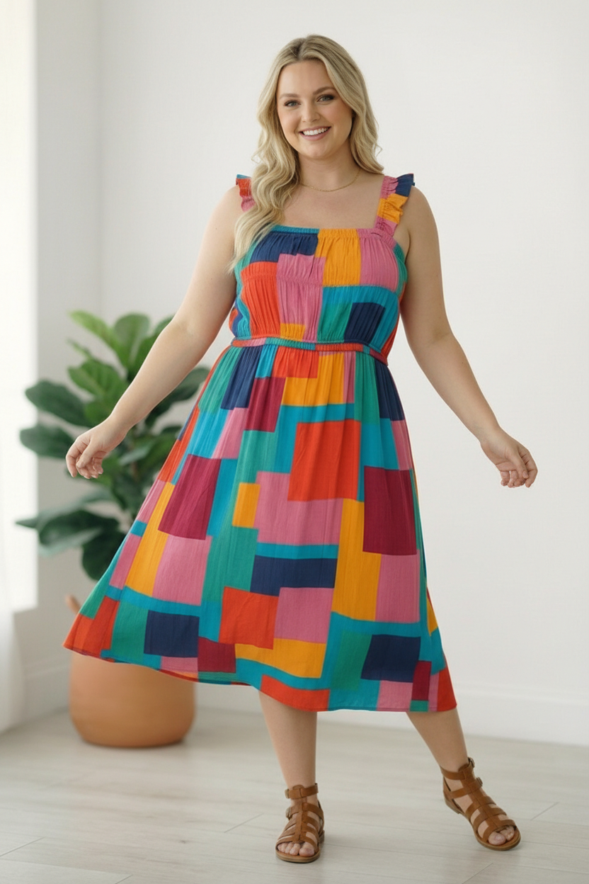Pop Art Patchwork Midi Dress    Joy & Country