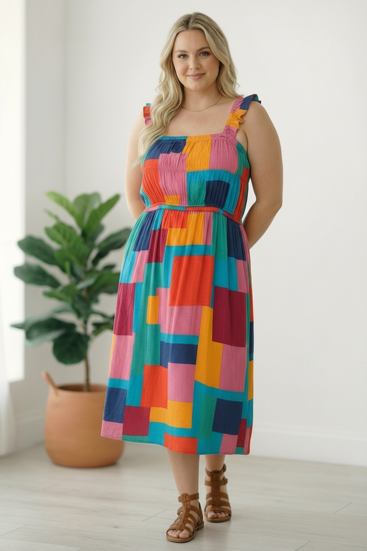 Pop Art Patchwork Midi Dress    Joy & Country