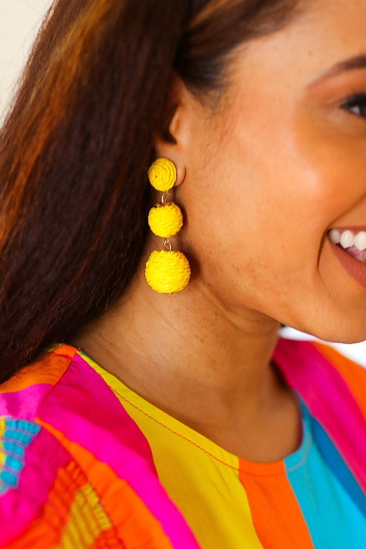 Raffia Lantern Pom Earrings - Yellow