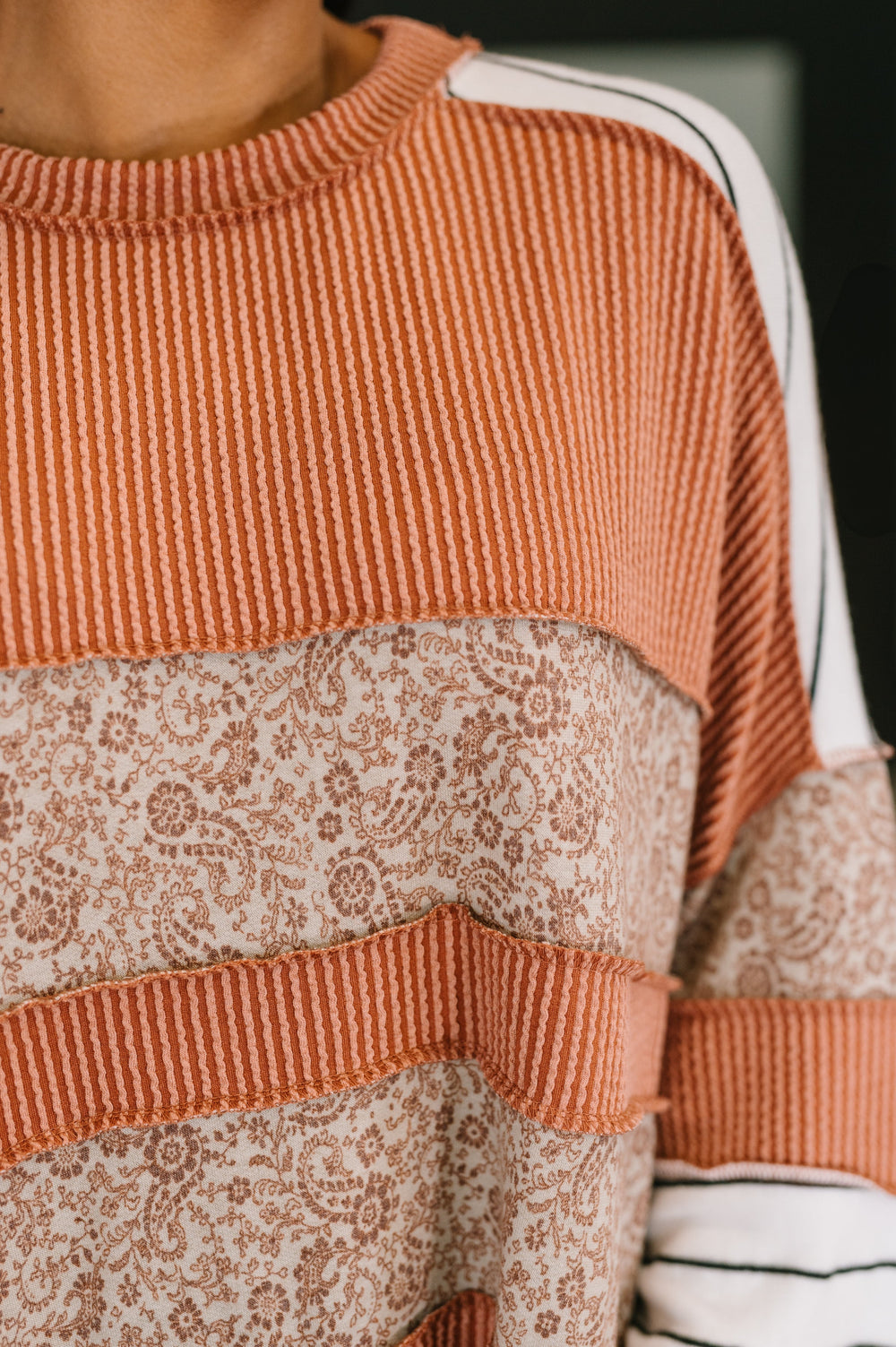 All Over the Place Color Block Relaxed Pullover   Womens Joy & Country