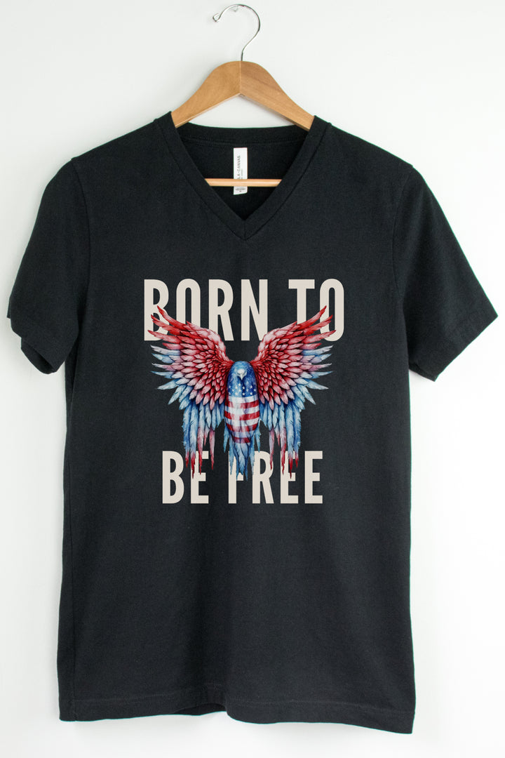 Born To Be Free - Watercolor USA Eagle - Unisex V-Neck Tee