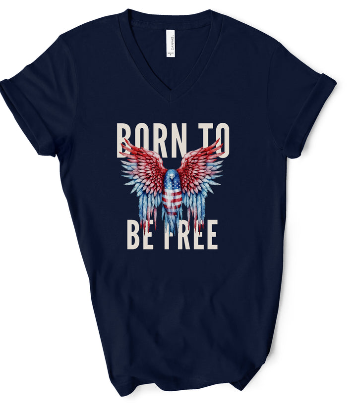 Born To Be Free - Watercolor USA Eagle - Unisex V-Neck Tee