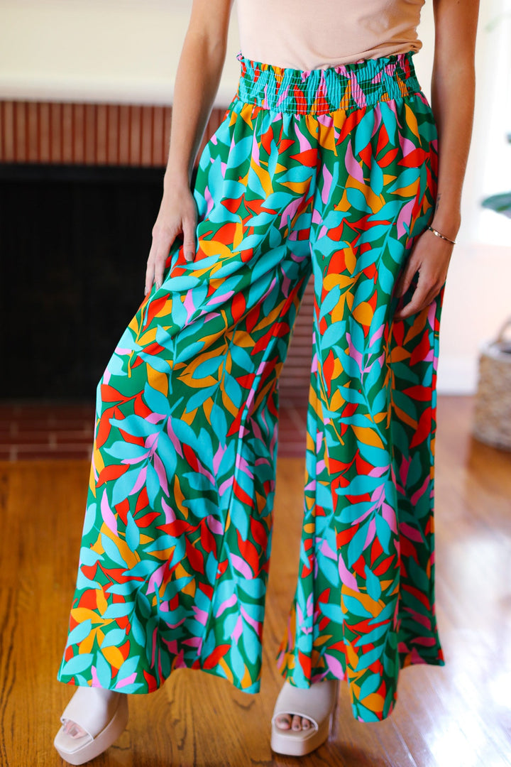Summer Days - Abstract Print Smocked Palazzo Pants - Joy & Country