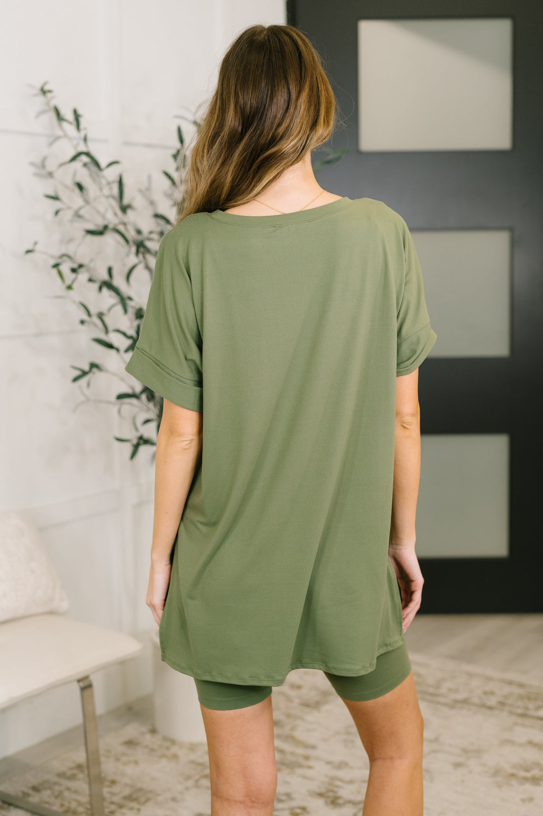 Buttery Soft V-Neck Bike Short Set in Light Olive   Womens Joy & Country