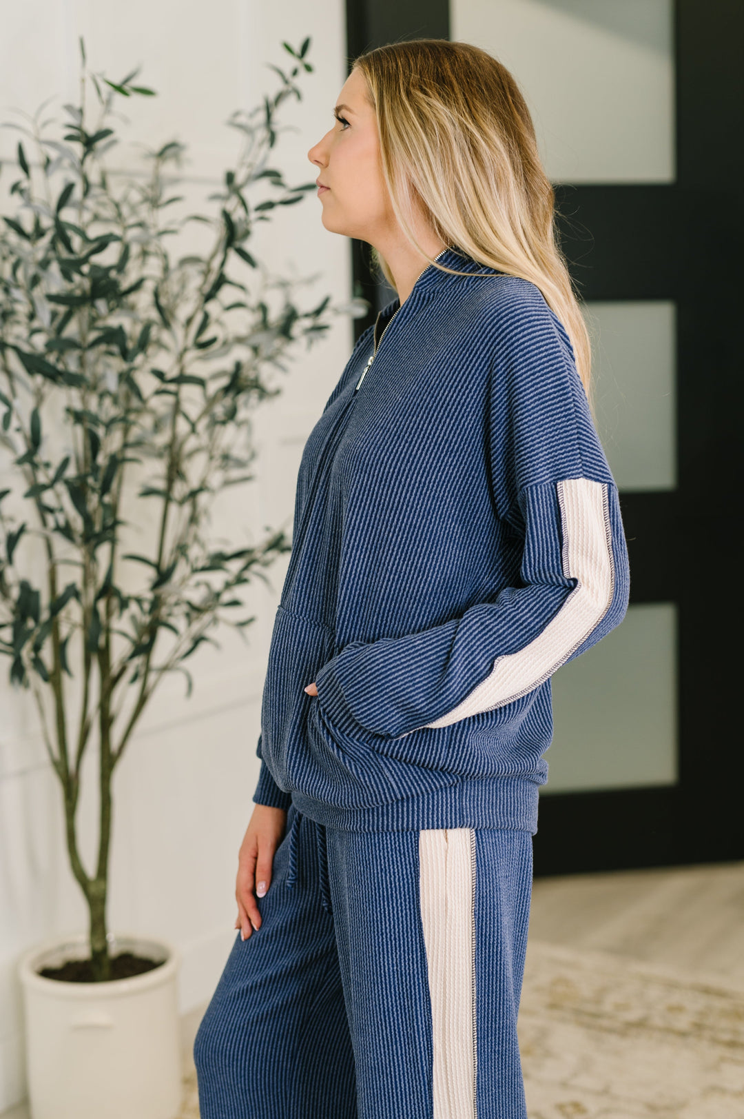 Certified Chiller Contrast Stripe Hoodie in Navy   Womens Joy & Country