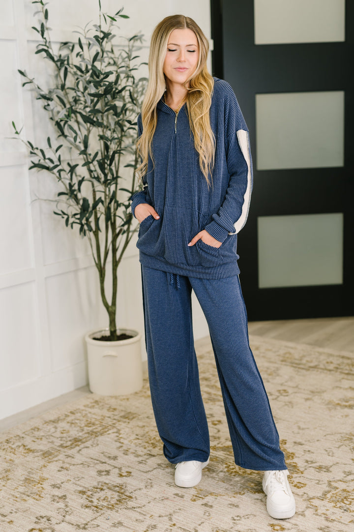 Certified Chiller Contrast Stripe Straight Leg Bottoms in Navy   Womens Joy & Country