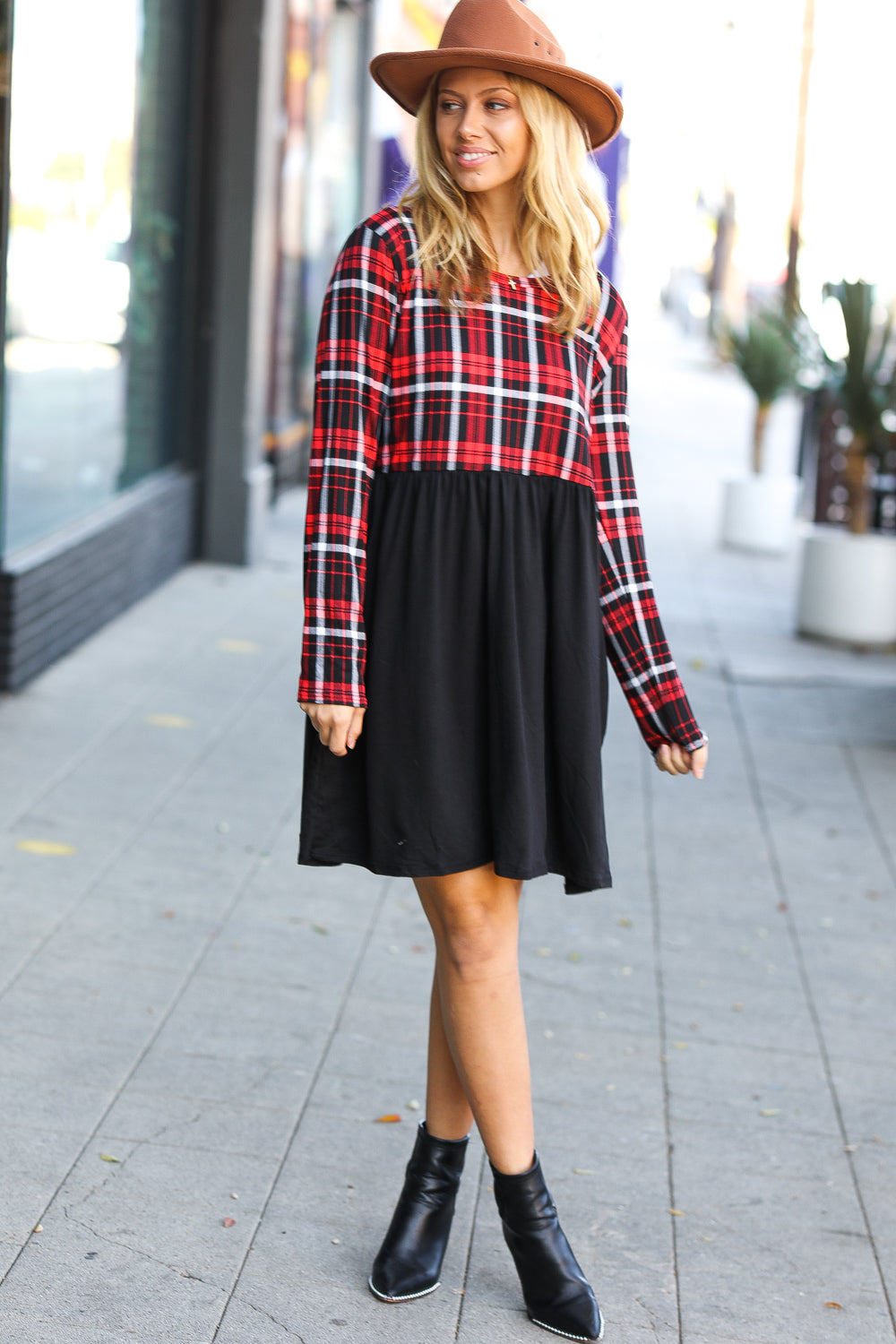 Lovely In Plaid Babydoll Dress