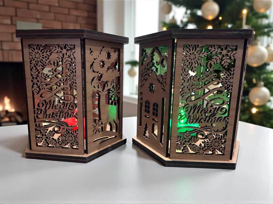 [PRE-ORDER] Handmade 3D Christmas Scenes Wooden Lantern W/ Tea Light | Made in the USA [SHIPS IN 1-2 WEEKS]