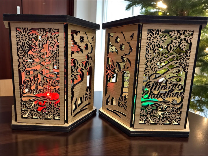 [PRE-ORDER] Handmade 3D Christmas Scenes Wooden Lantern W/ Tea Light | Made in the USA [SHIPS IN 1-2 WEEKS]