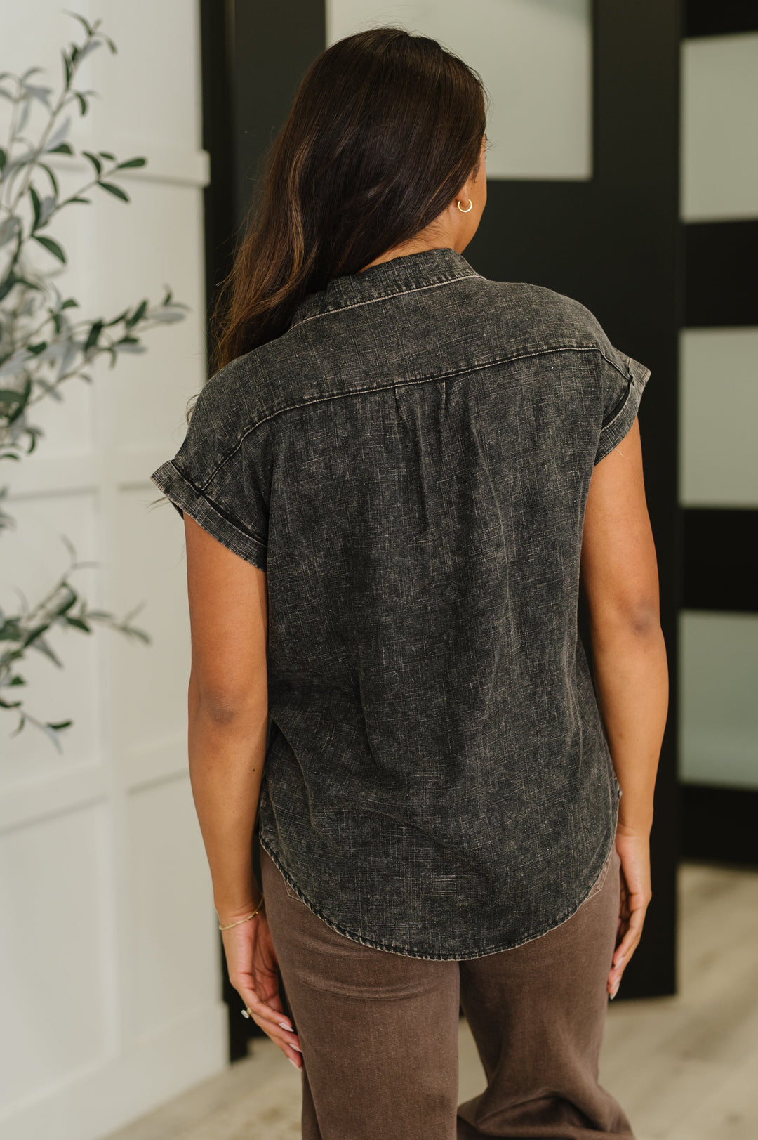 Cloud Nine to Five Button Down Blouse in Ash Black   Womens Joy & Country