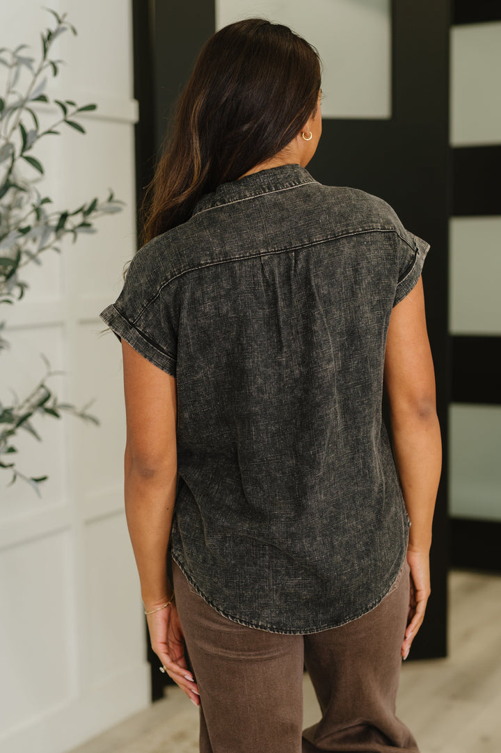 Cloud Nine to Five Button Down Blouse in Ash Black   Womens Joy & Country