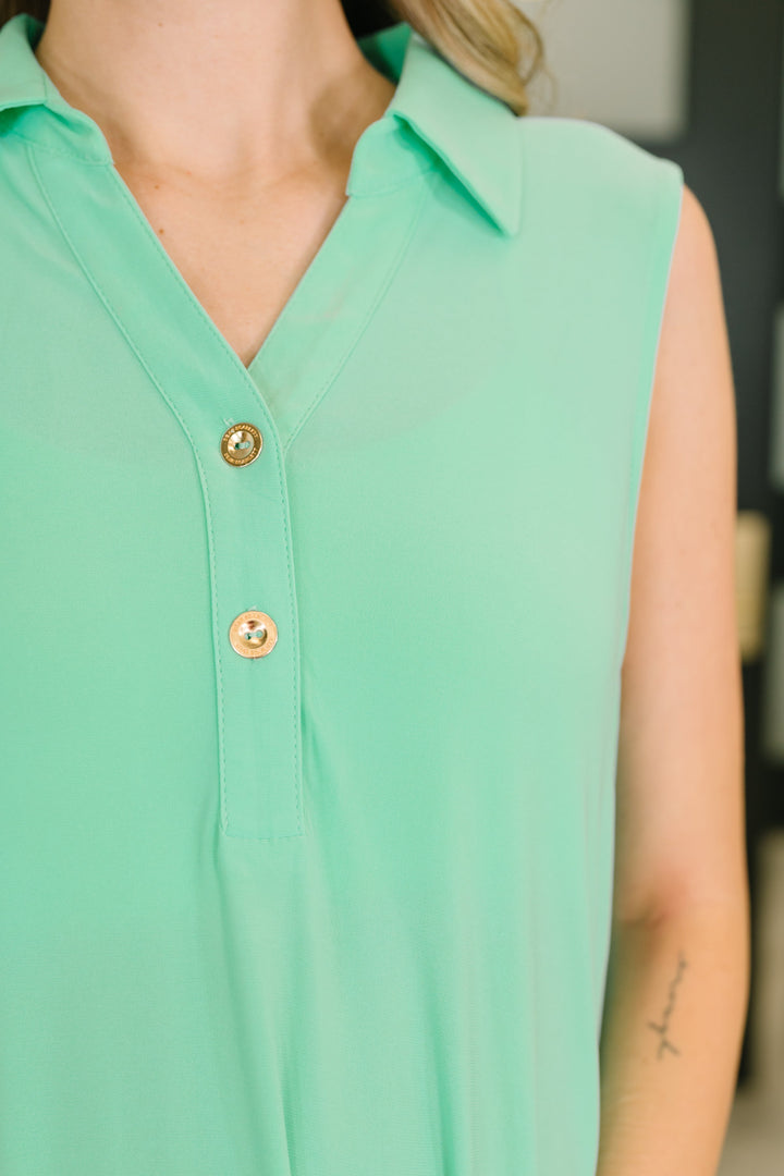 Coral Sands Collared Tank Dress in Aqua Mint   Womens Joy & Country