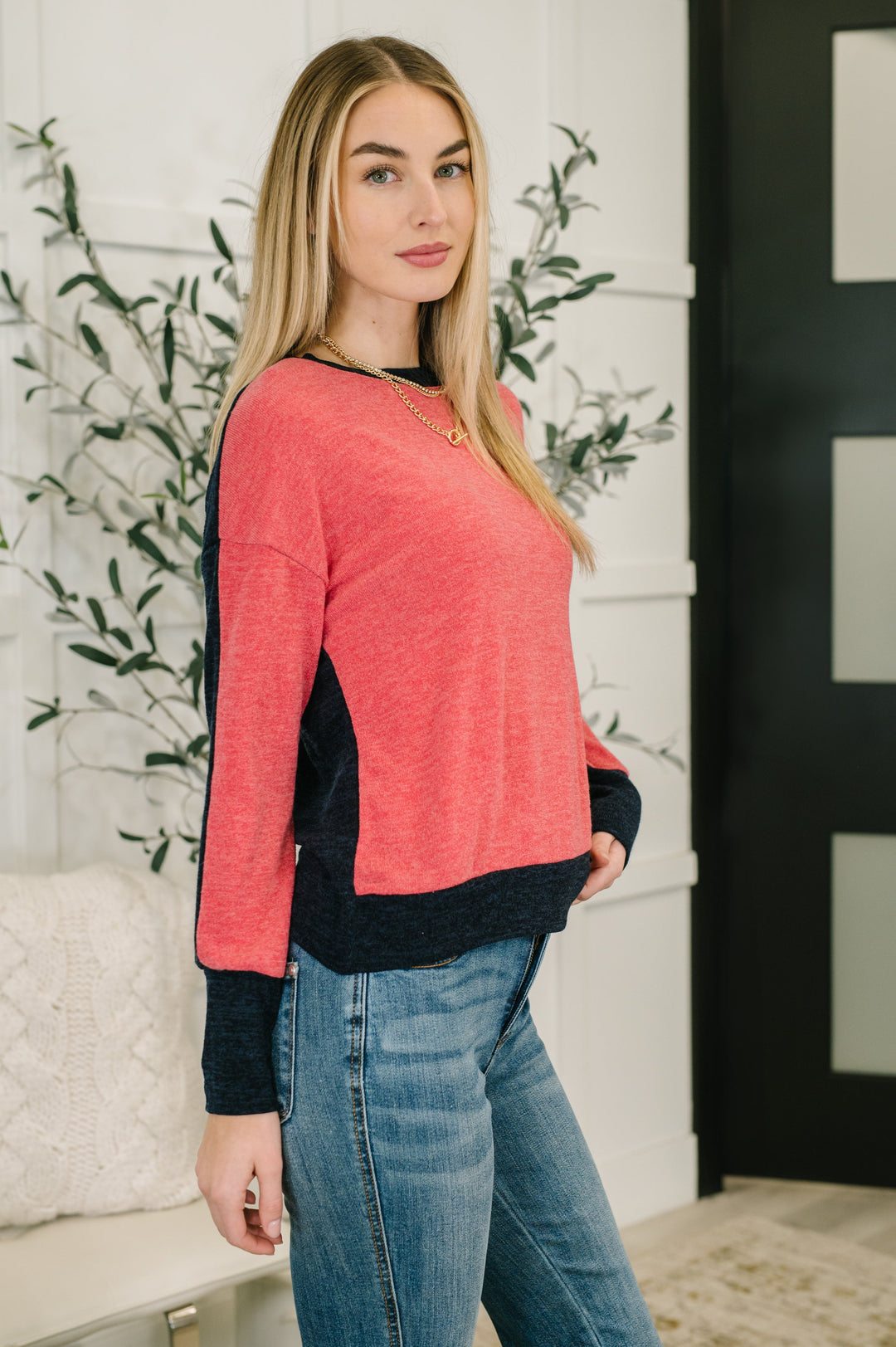 Balanced Tones Color Block Long Sleeve Top