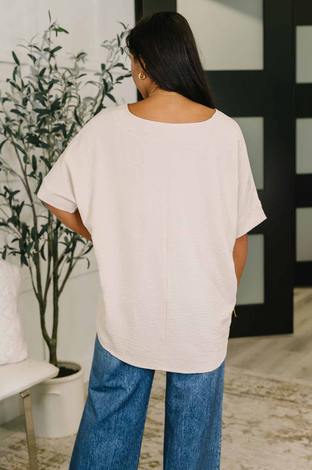 Counter Part Crinkle Woven V-Neck Top in Sand Beige   Womens Joy & Country