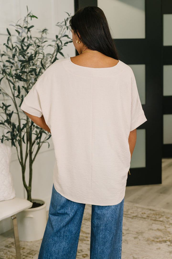 Counter Part Crinkle Woven V-Neck Top in Sand Beige   Womens Joy & Country