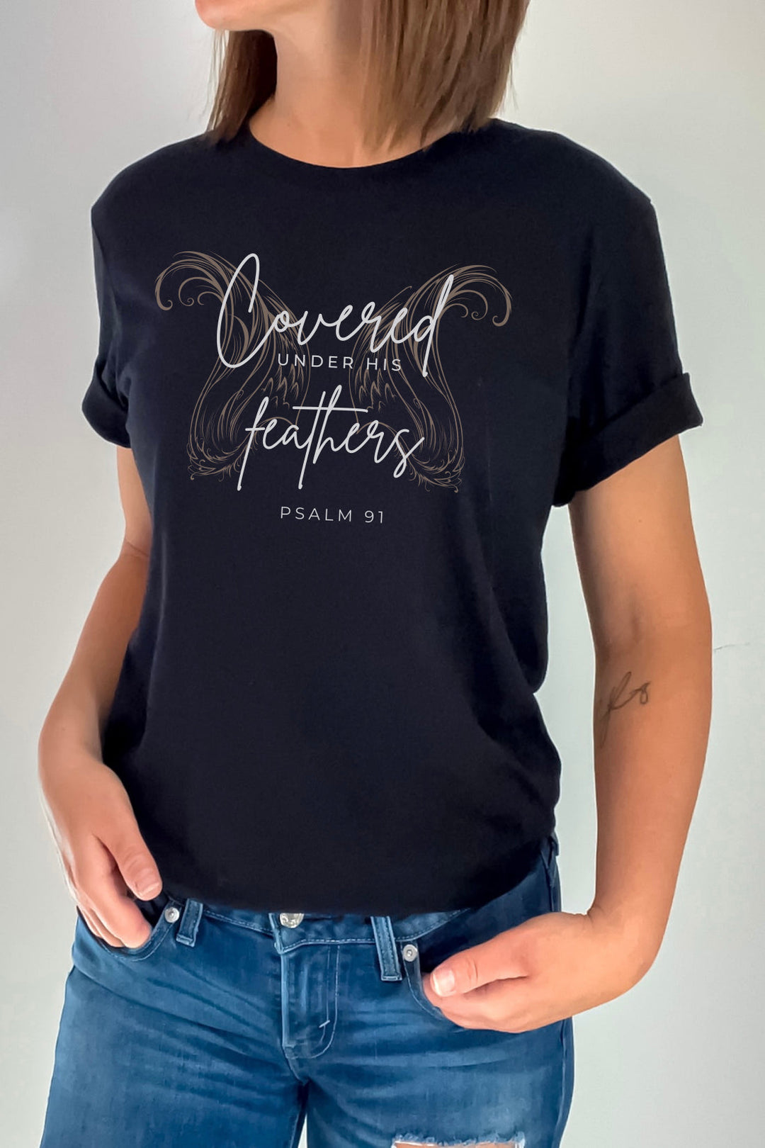 Covered Under His Feathers Psalm 91 - Unisex Crew-Neck Tee   T-Shirt Joy & Country