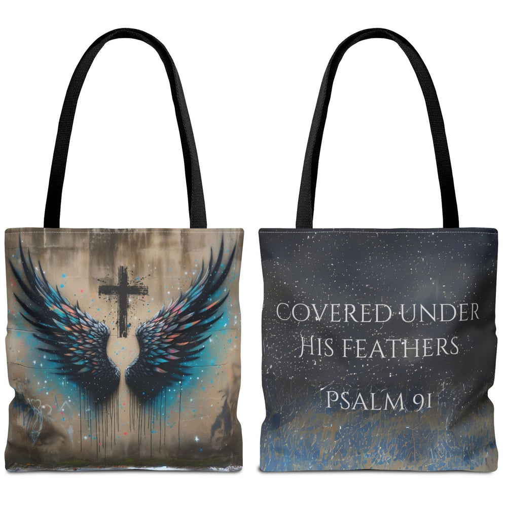 Psalm 91 "Covered Under His Feathers" Bag with Inspirational 2-Sided Wings Design (2 Sizes) - Joy & Country