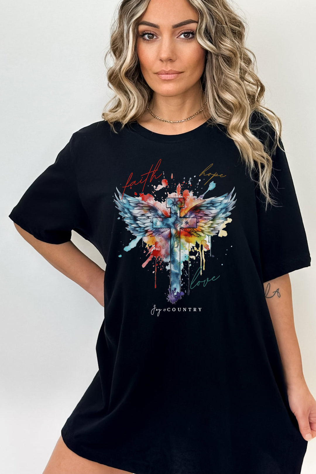 Faith, Hope, Love Cross With Angel Wings - Unisex Crew-Neck Tee   T-Shirt Joy & Country