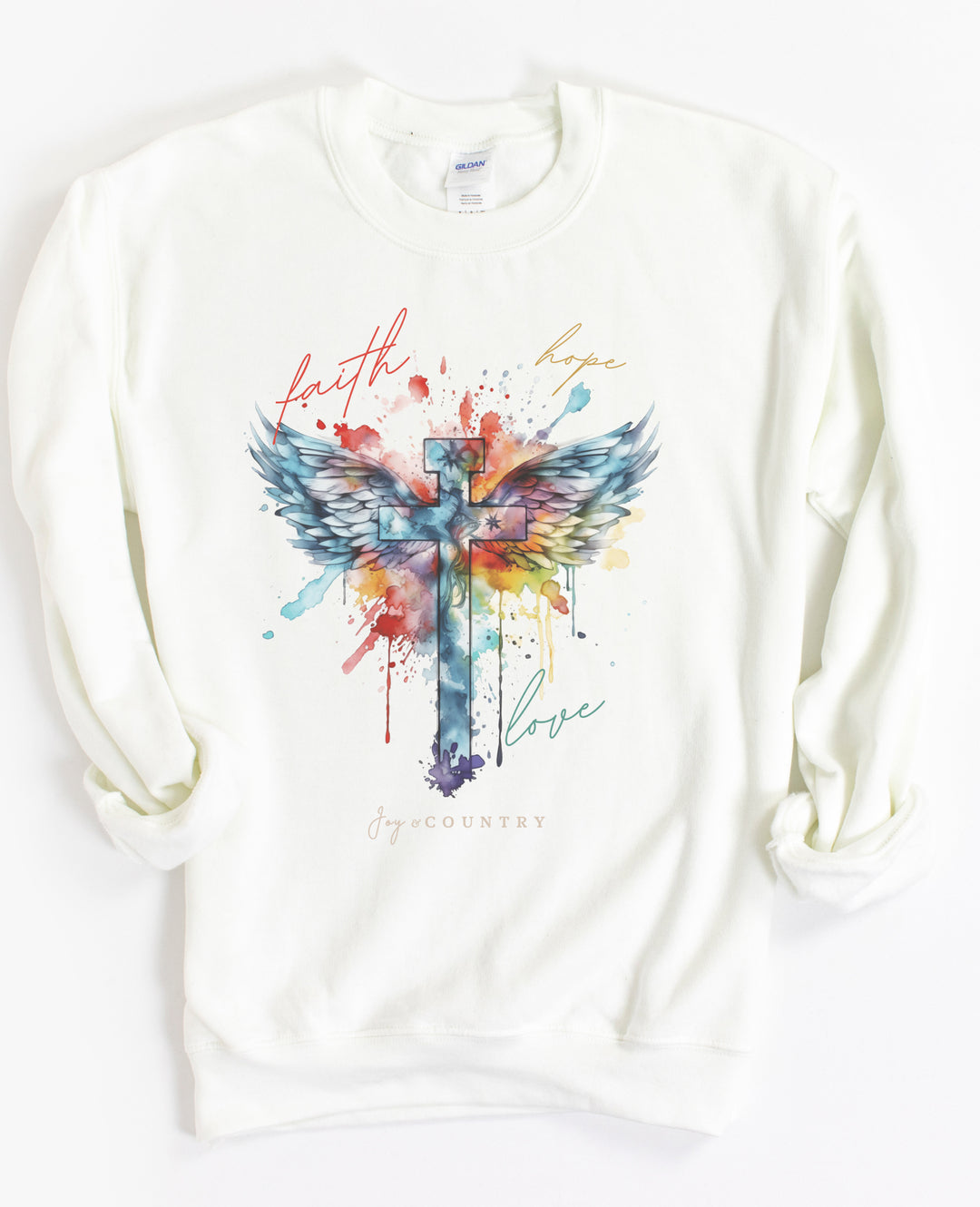 Faith, Hope, Love Cross With Angel Wings - Unisex Crew-Neck Sweatshirt