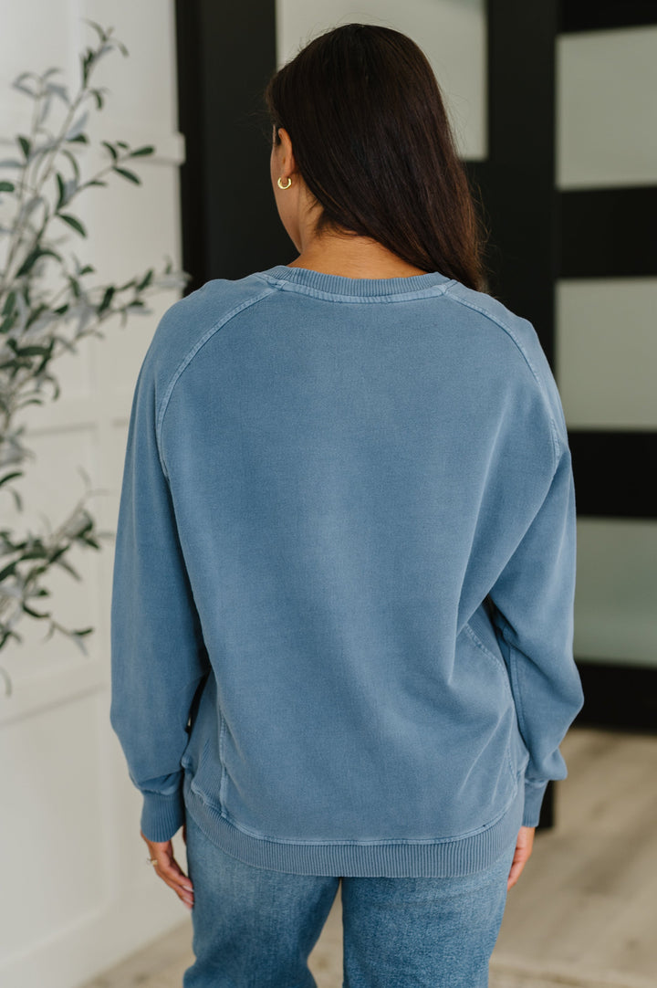 Daily Ease Mineral Wash Pullover in Dusty Blue   Womens Joy & Country