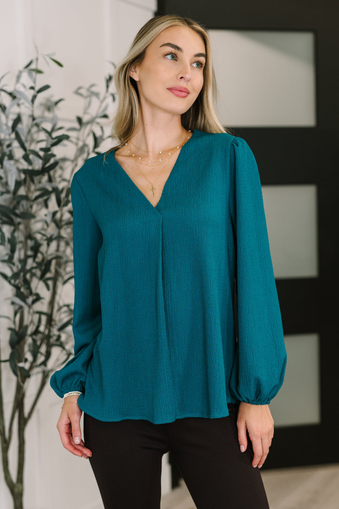 Desk to Dinner V-Neck Balloon Sleeve Blouse   Womens Joy & Country