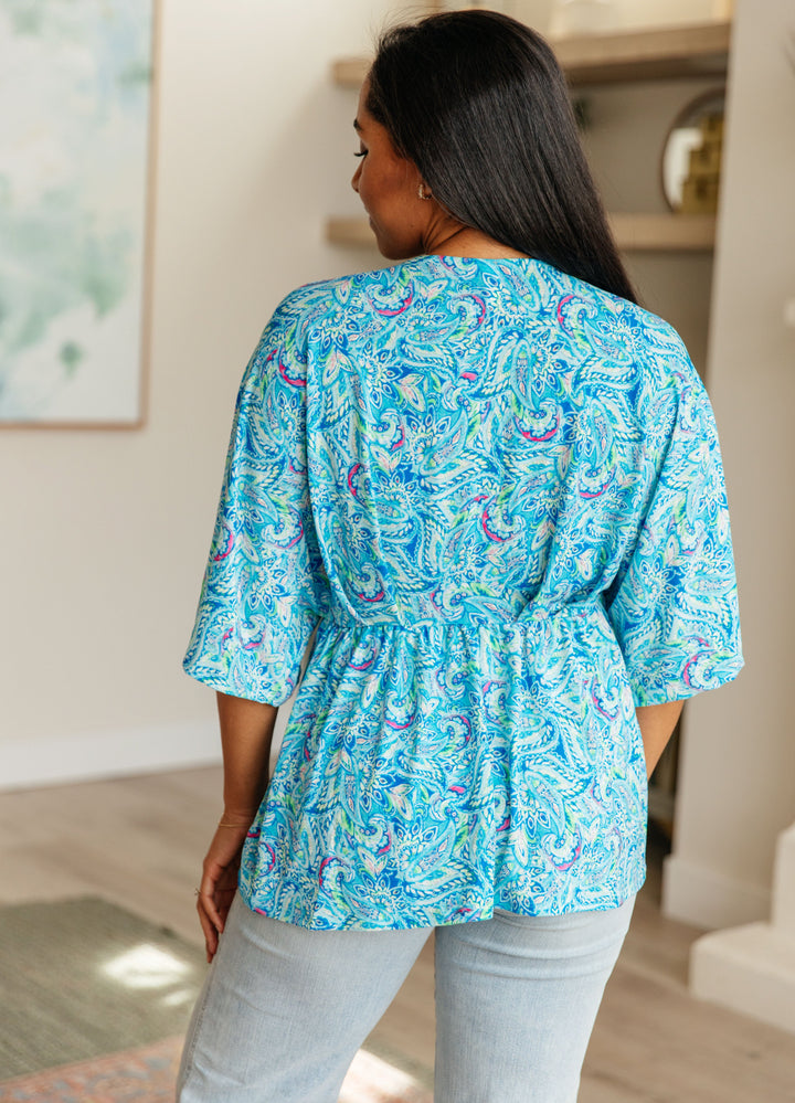 Peplum Top in Blue and Teal Paisley