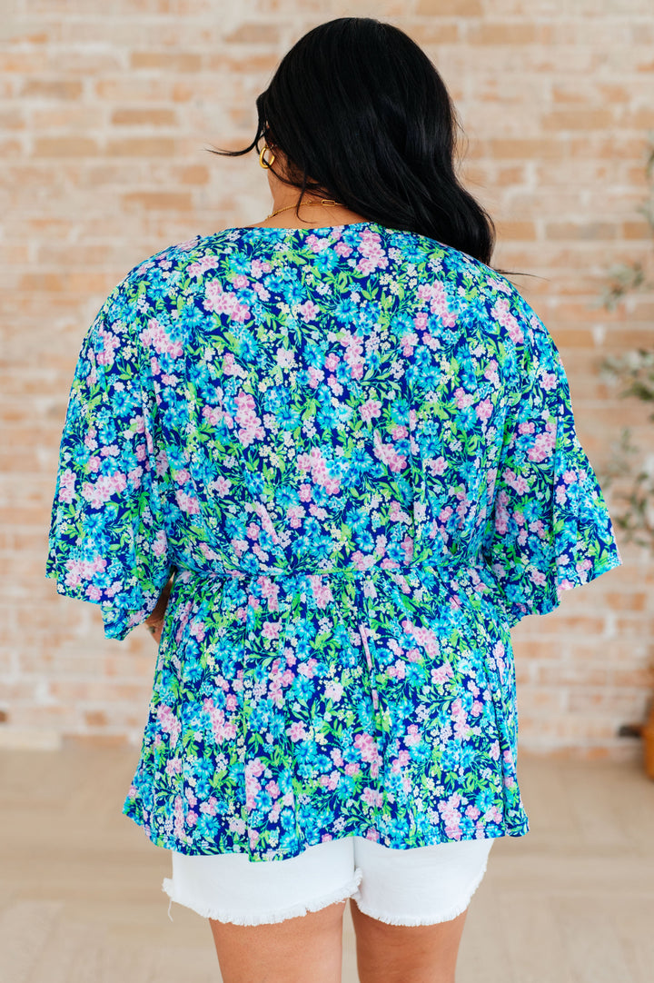 Peplum Top in Navy and Mint Floral