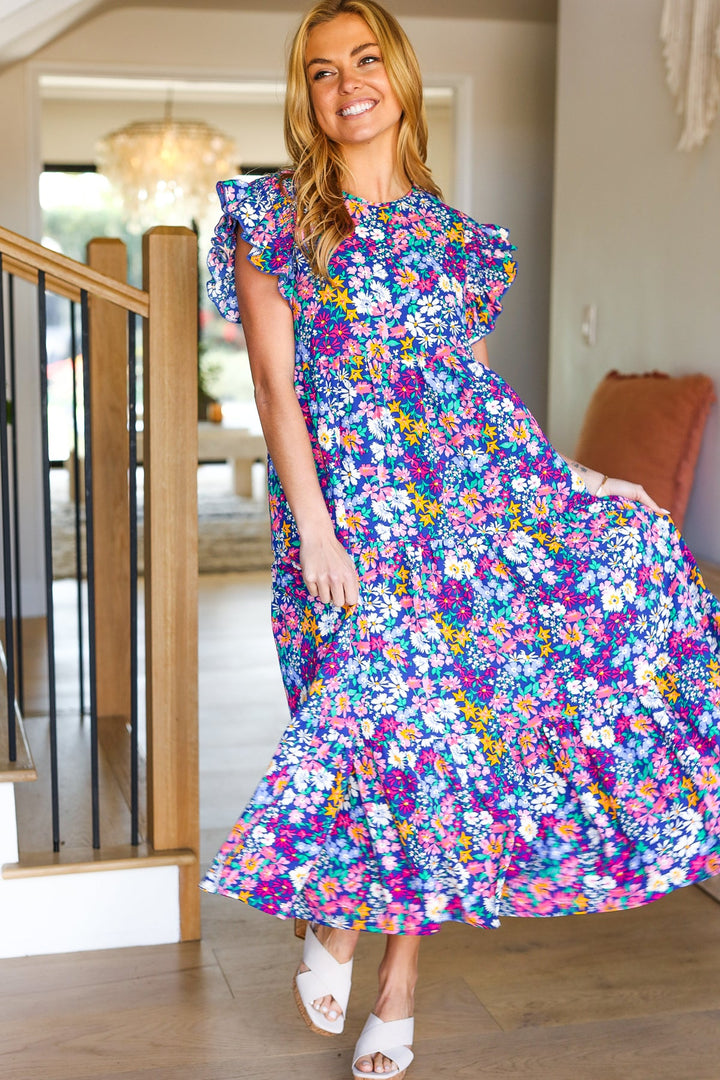 Take A Bow - Navy Floral Maxi Dress