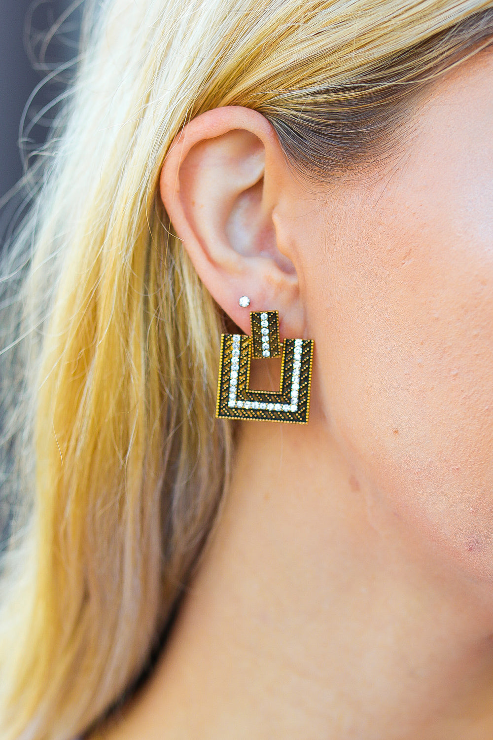 Gold Geometric Rhinestone Earrings