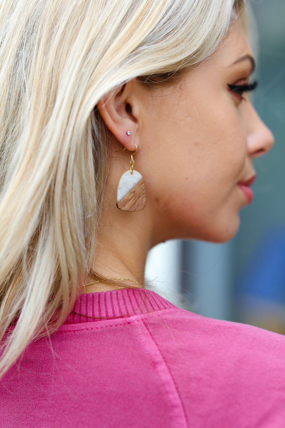 Wood & Cream Geometric Earrings