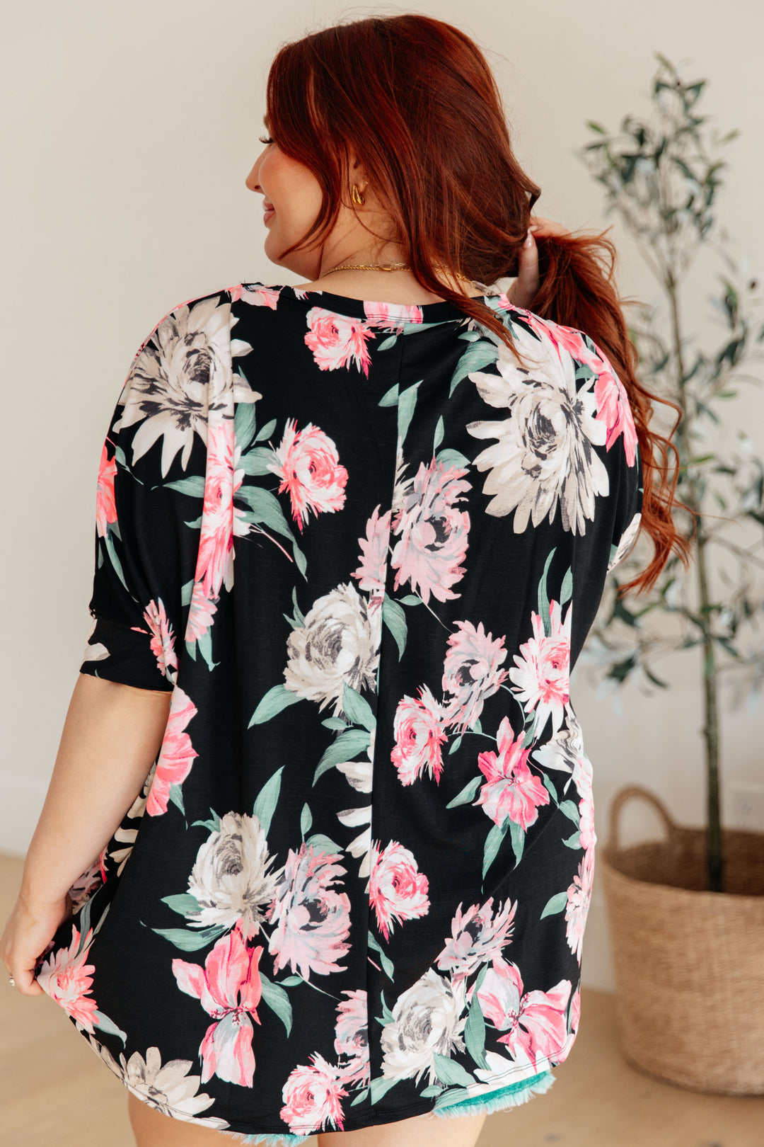 Essentially You Batwing Top - Black Floral