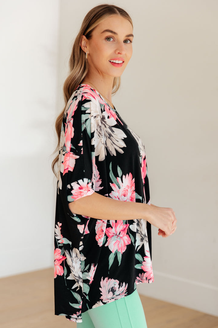Essentially You Batwing Top - Black Floral