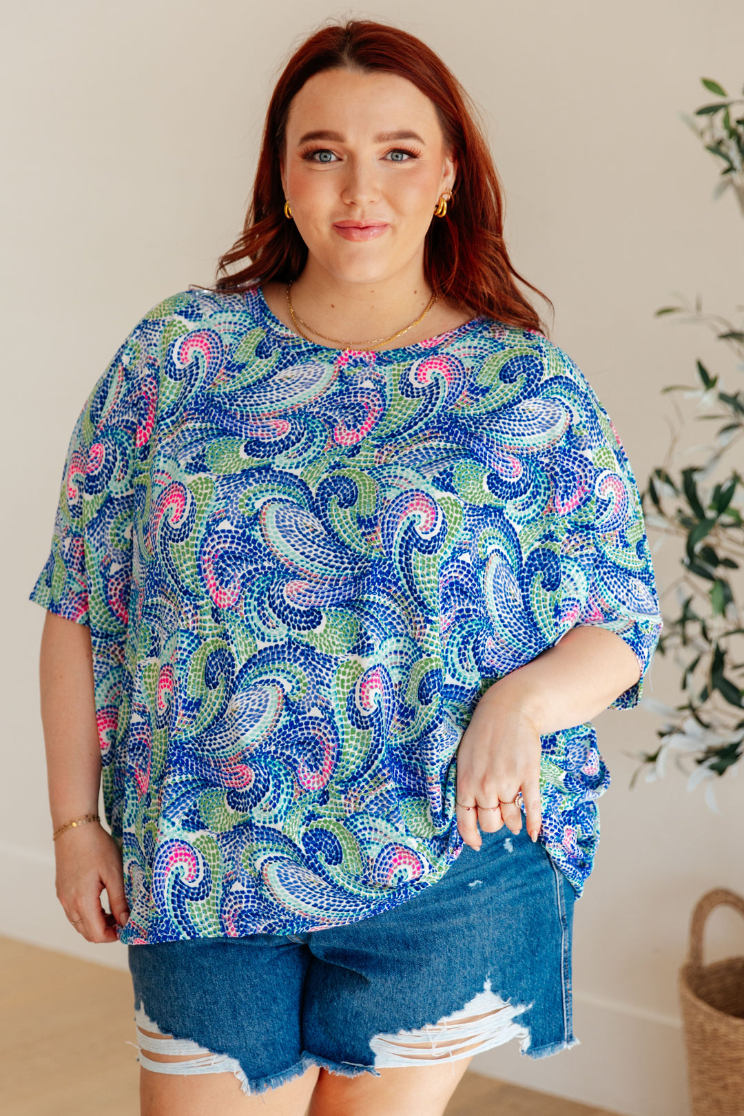 Essentially You Batwing Top - Painted Blue Mix