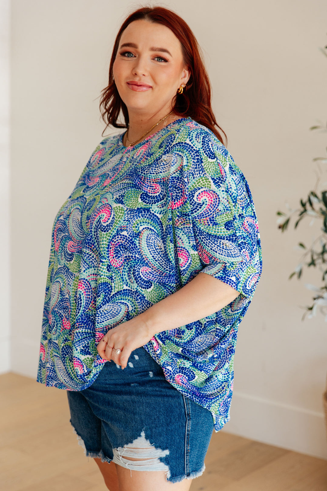 Essentially You Batwing Top - Painted Blue Mix