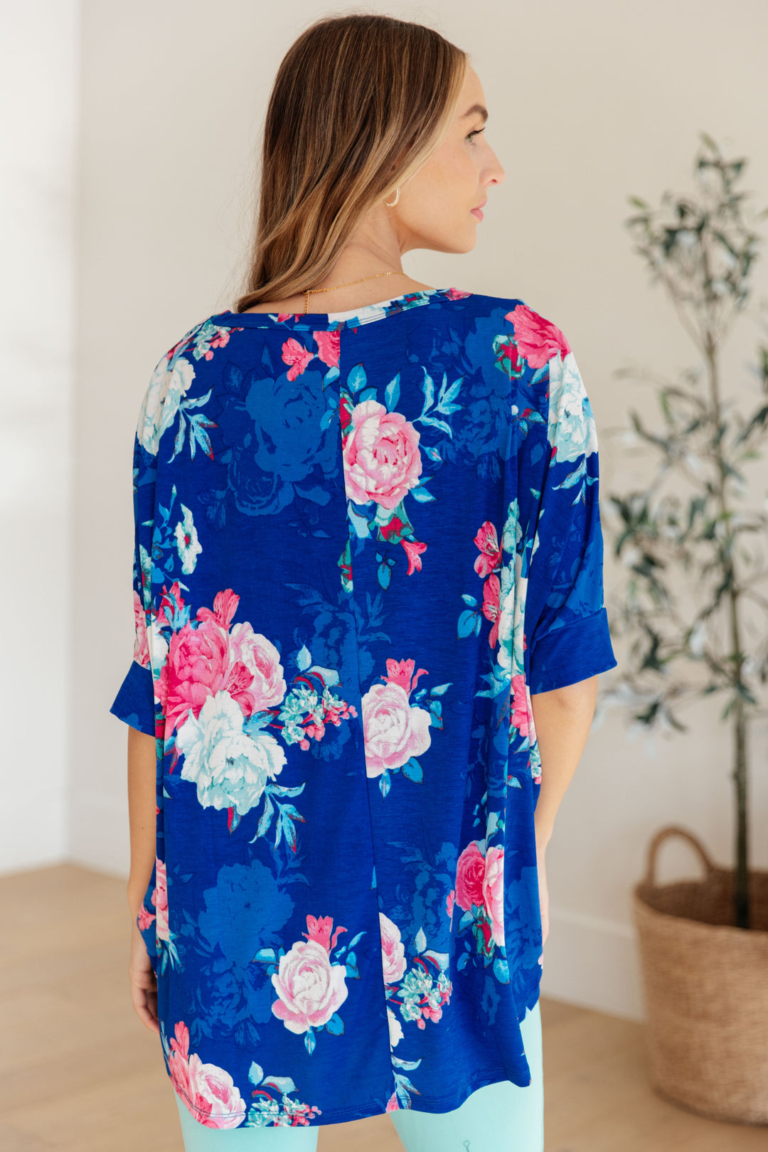 Essentially You Batwing Top - Royal and Pink Floral