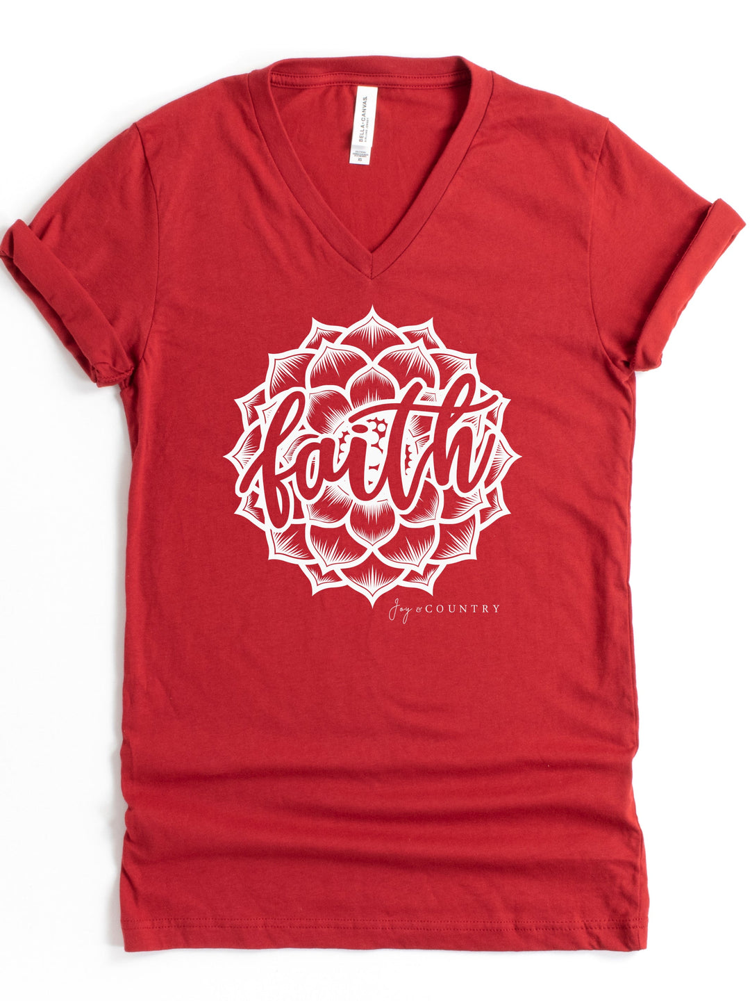 Faith with Flower - Unisex V-Neck Tee   V-neck Joy & Country
