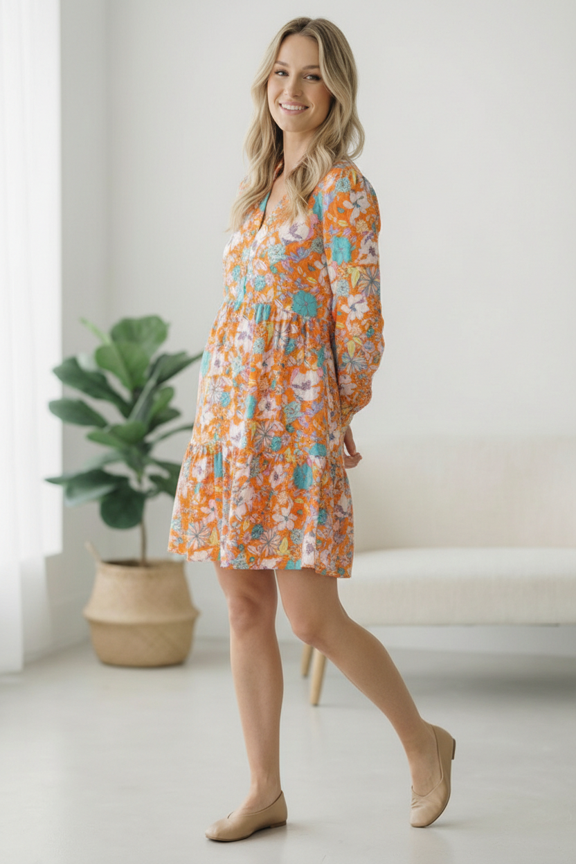 Tangerine Dreaming Floral Dress    Joy & Country