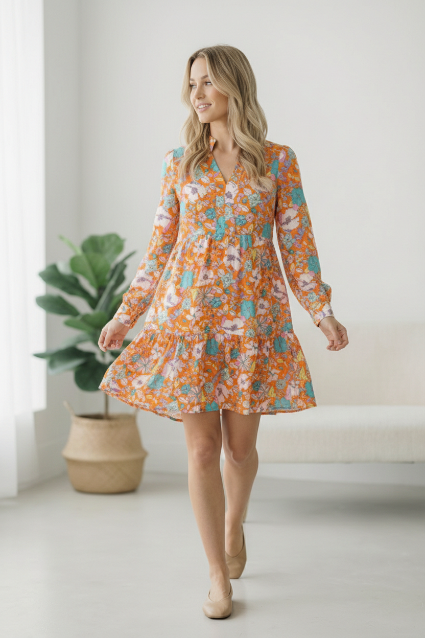 Tangerine Dreaming Floral Dress    Joy & Country