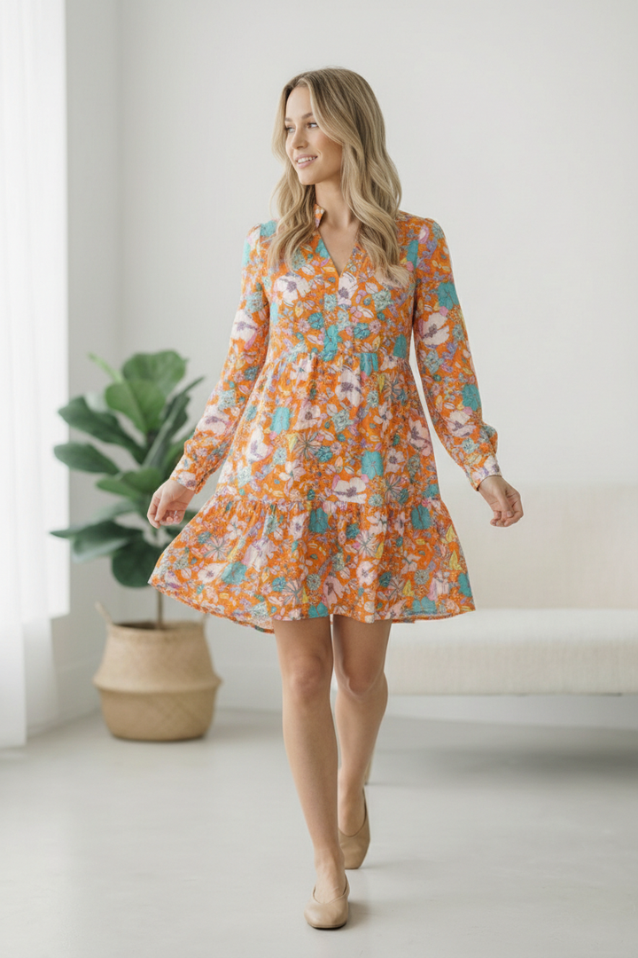 Tangerine Dreaming Floral Dress    Joy & Country