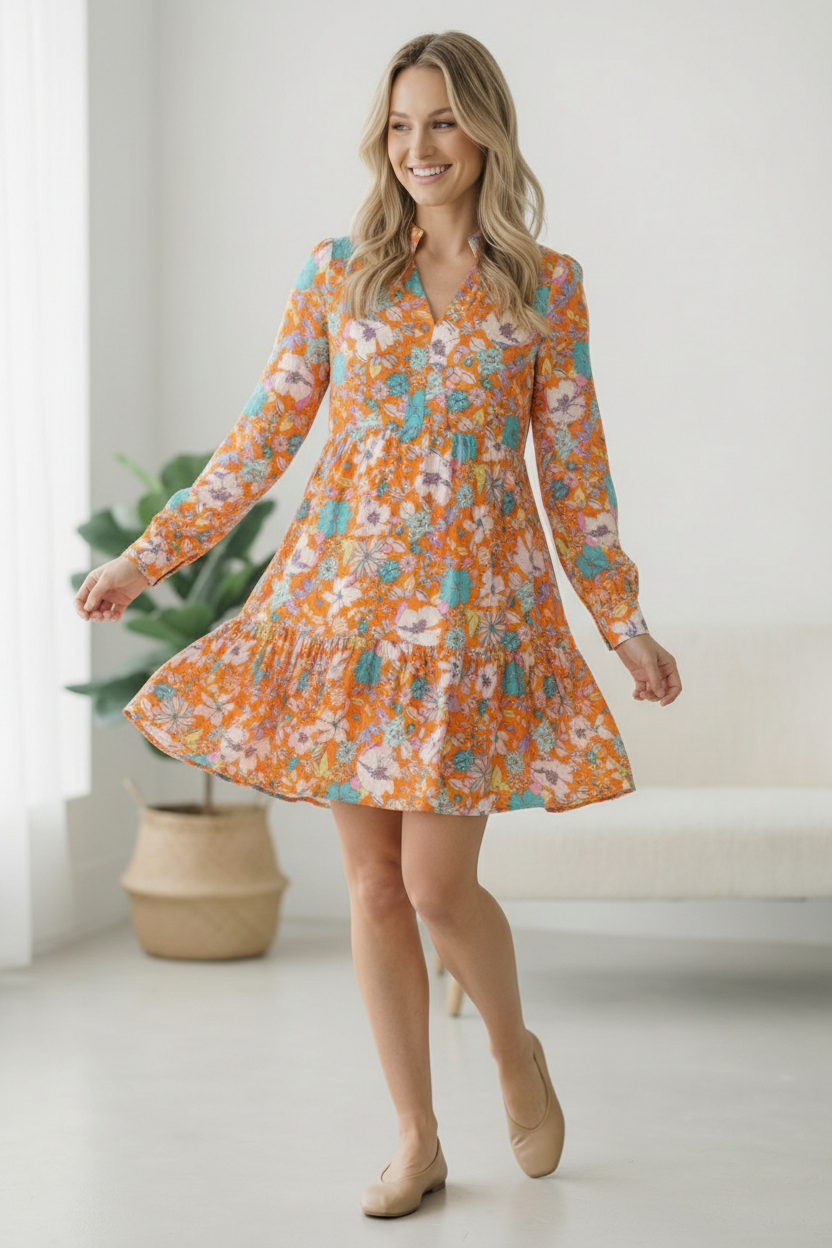 Tangerine Dreaming Floral Dress    Joy & Country
