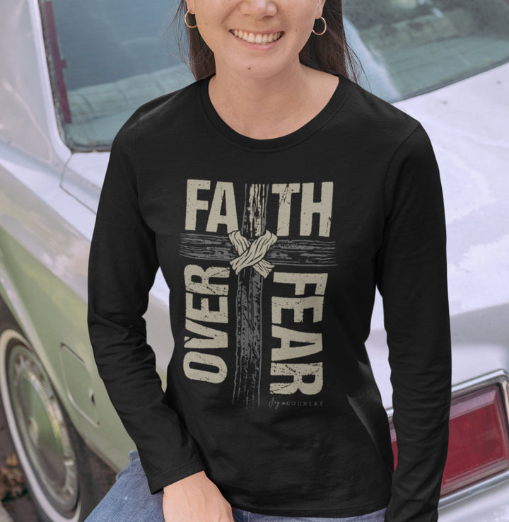 Faith Over Fear Cross Design - Unisex Jersey Long Sleeve Tee   Long-sleeve Joy & Country
