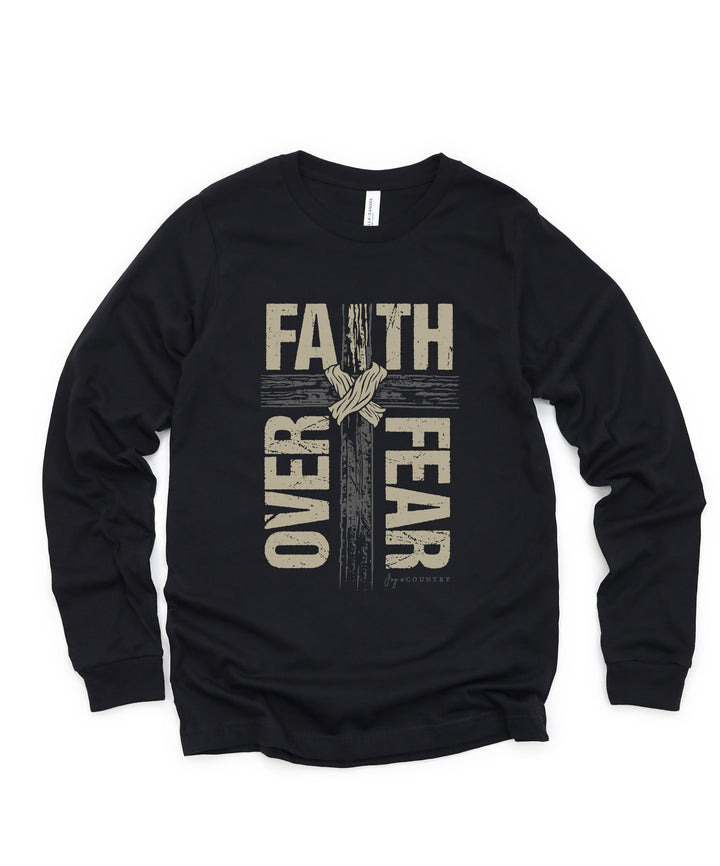 Faith Over Fear Cross Design - Unisex Jersey Long Sleeve Tee   Long-sleeve Joy & Country