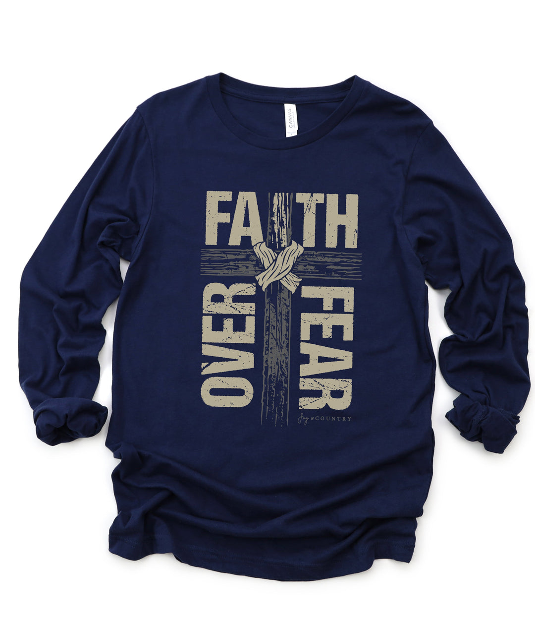 Faith Over Fear Cross Design - Unisex Jersey Long Sleeve Tee   Long-sleeve Joy & Country