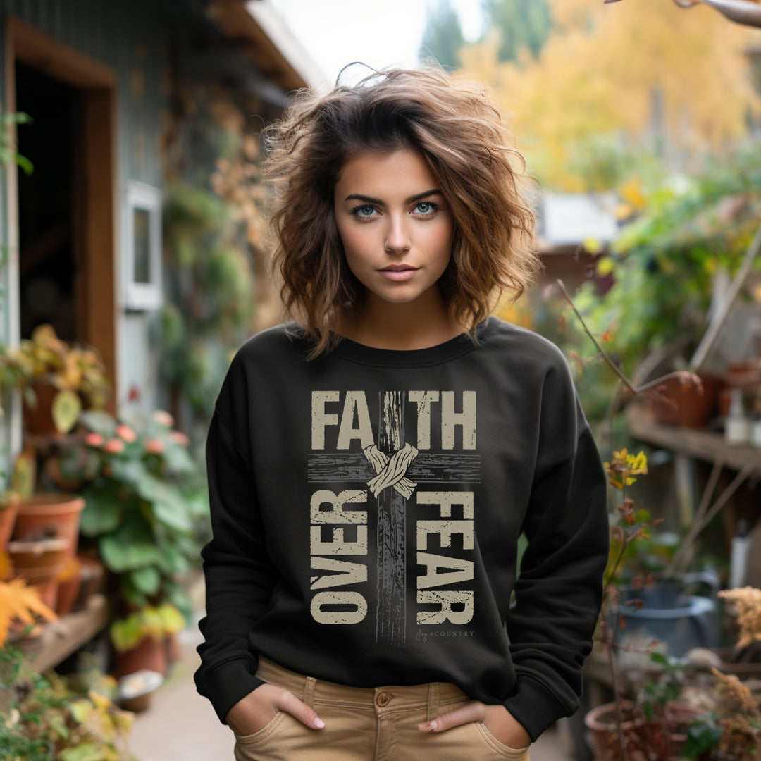 Faith Over Fear Cross - Unisex Crew-Neck Sweatshirt