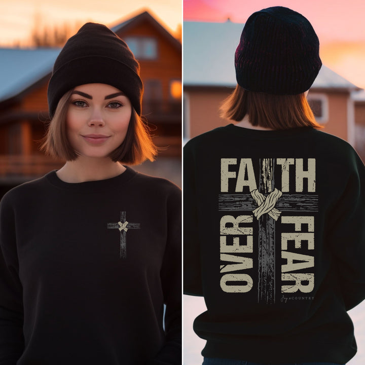 Faith Over Fear Cross (2-Sided) - Unisex Crew-Neck Sweatshirt