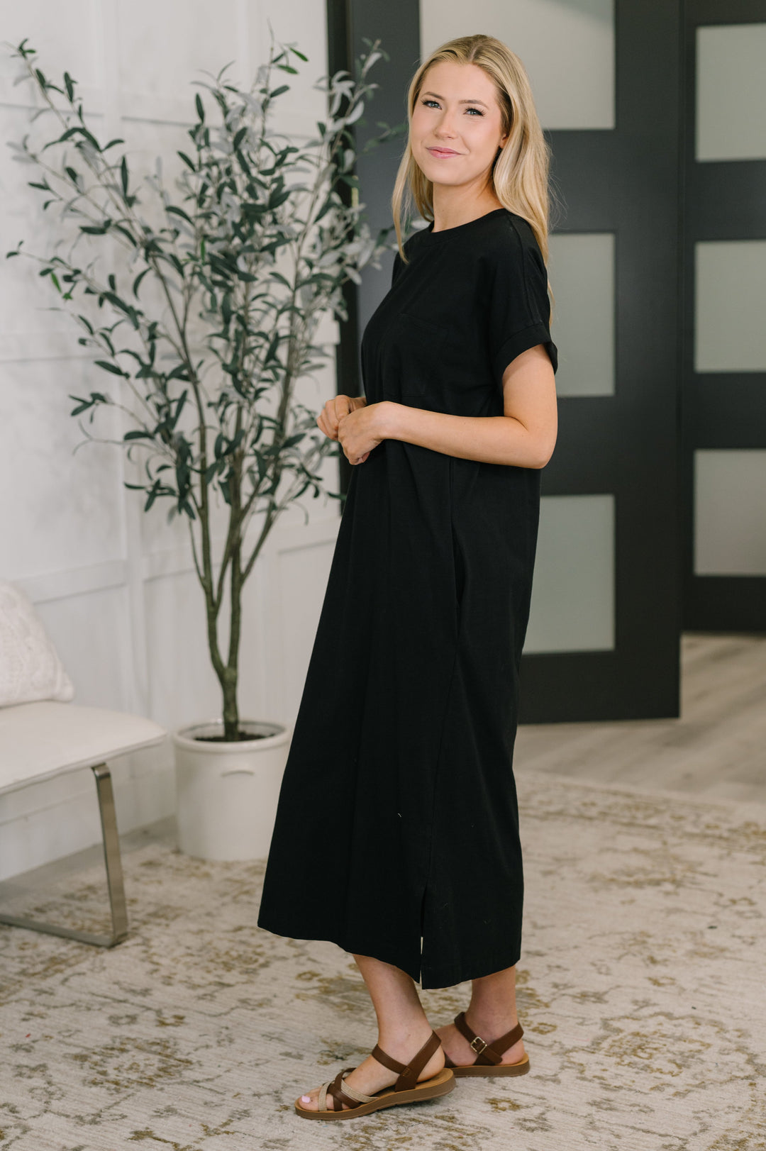 Fix You Right Up Short Sleeve Midi Dress in Black   Womens Joy & Country