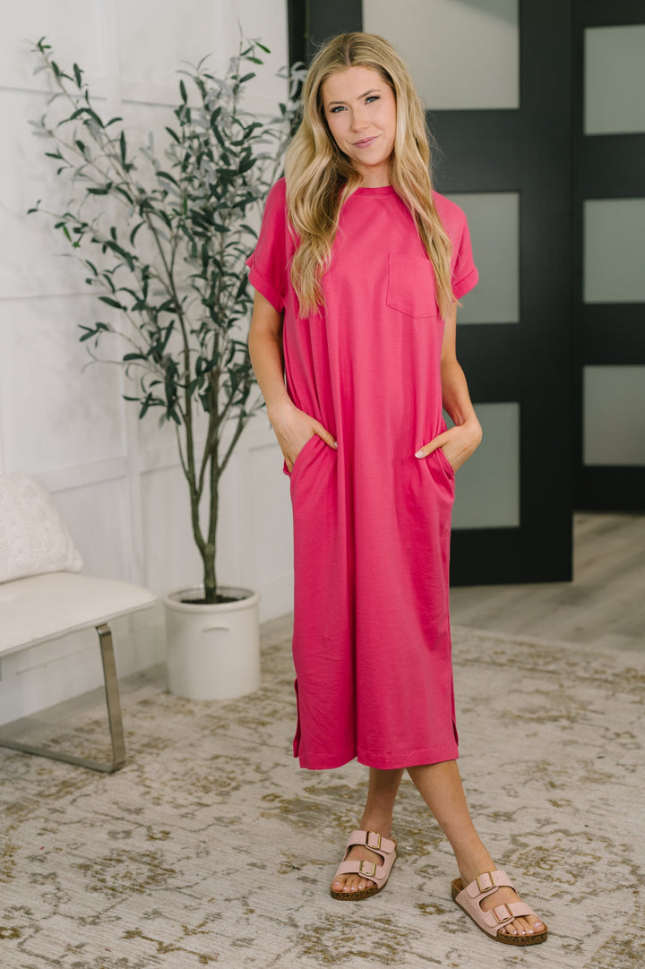 Fix You Right Up Short Sleeve Midi Dress in Hot Pink   Womens Joy & Country