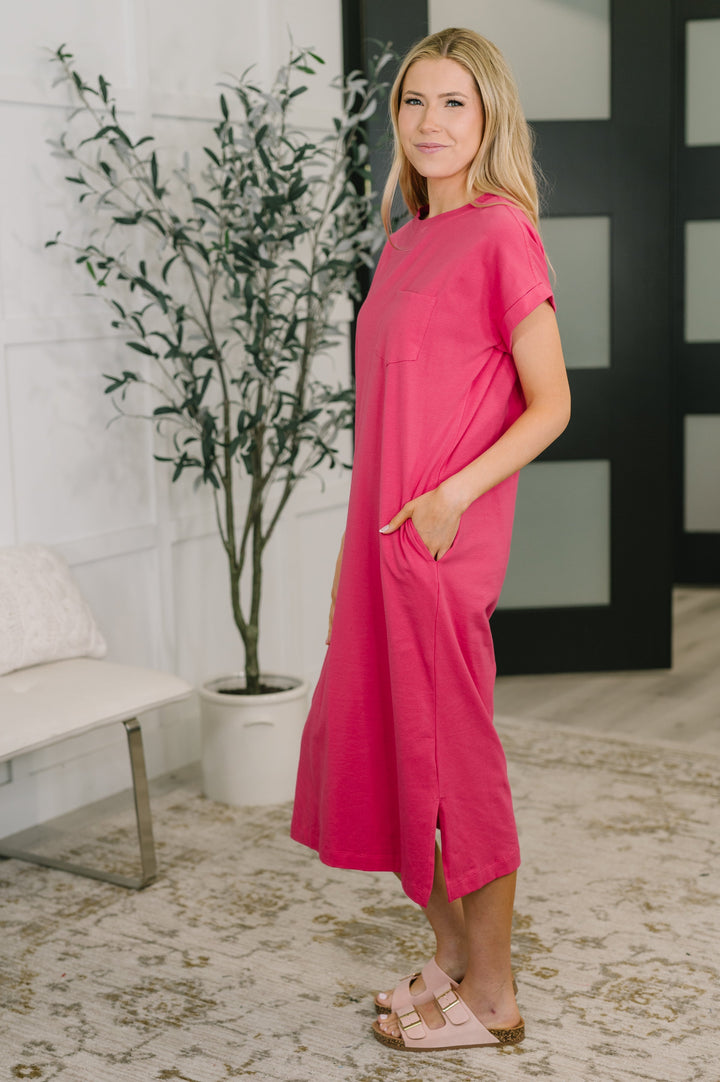 Fix You Right Up Short Sleeve Midi Dress in Hot Pink   Womens Joy & Country