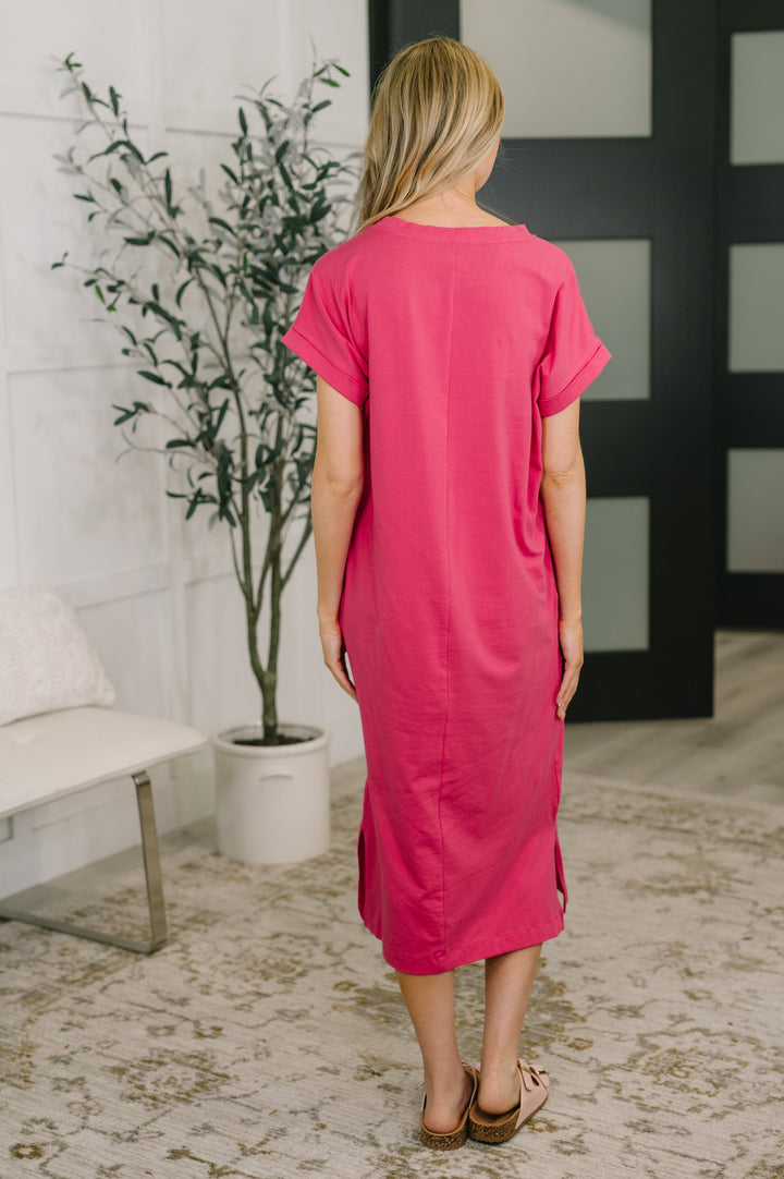 Fix You Right Up Short Sleeve Midi Dress in Hot Pink   Womens Joy & Country