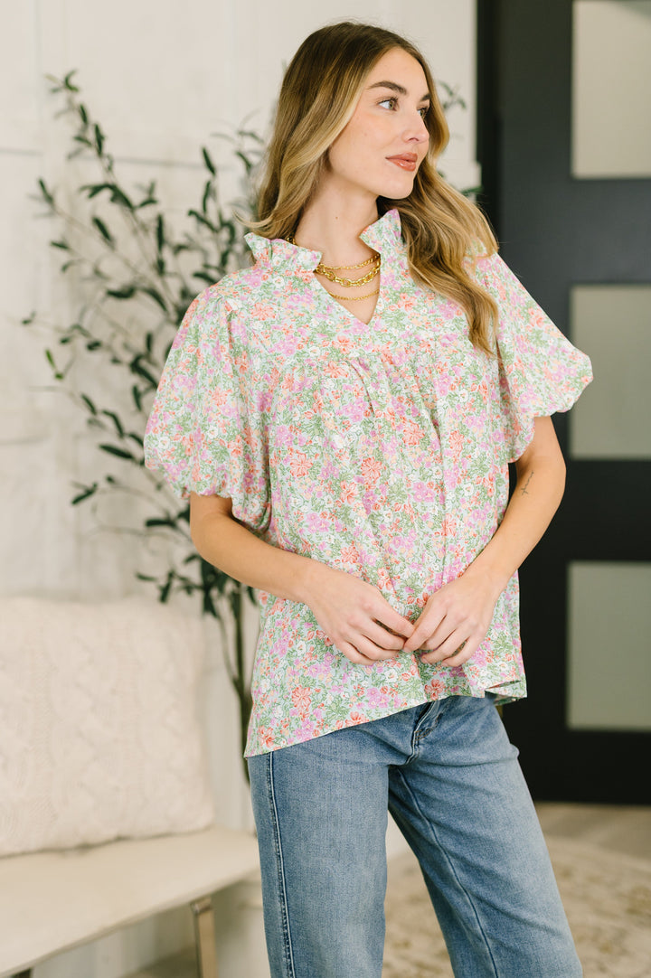 Flower Picking Notch Neck Blouse   Womens Joy & Country